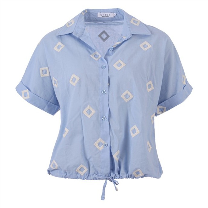 Enjoy Blouse korte mouw borduur 501037 Licht blauw